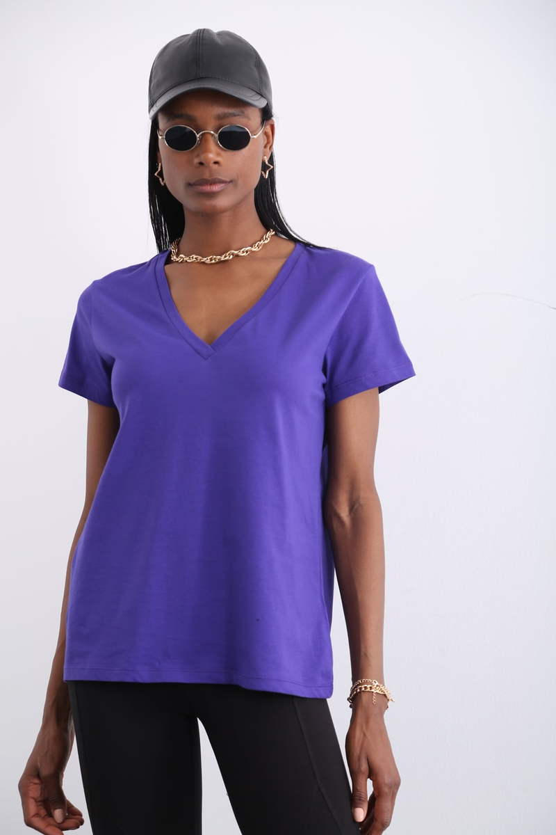 Mor Organik V Yaka Tshirt 