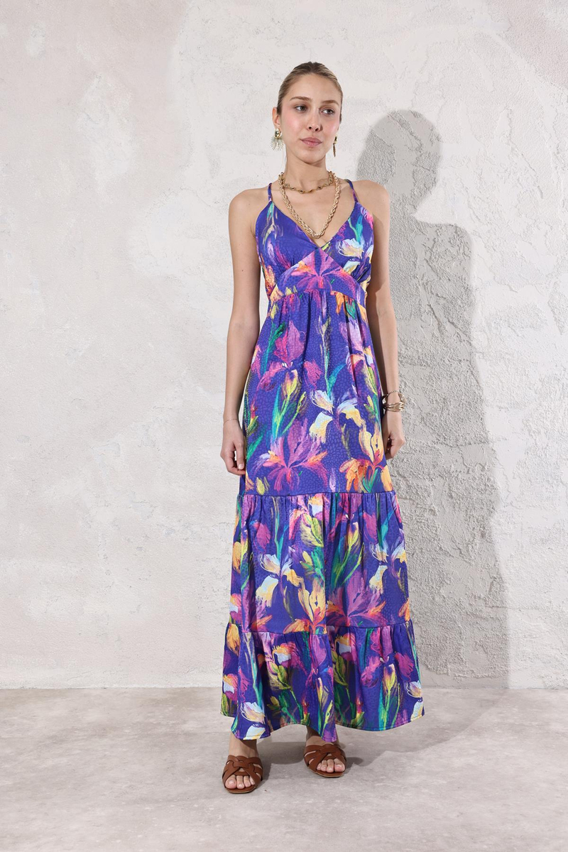 Mor Sırtı Çapraz Maxi Boy Elbise 37414