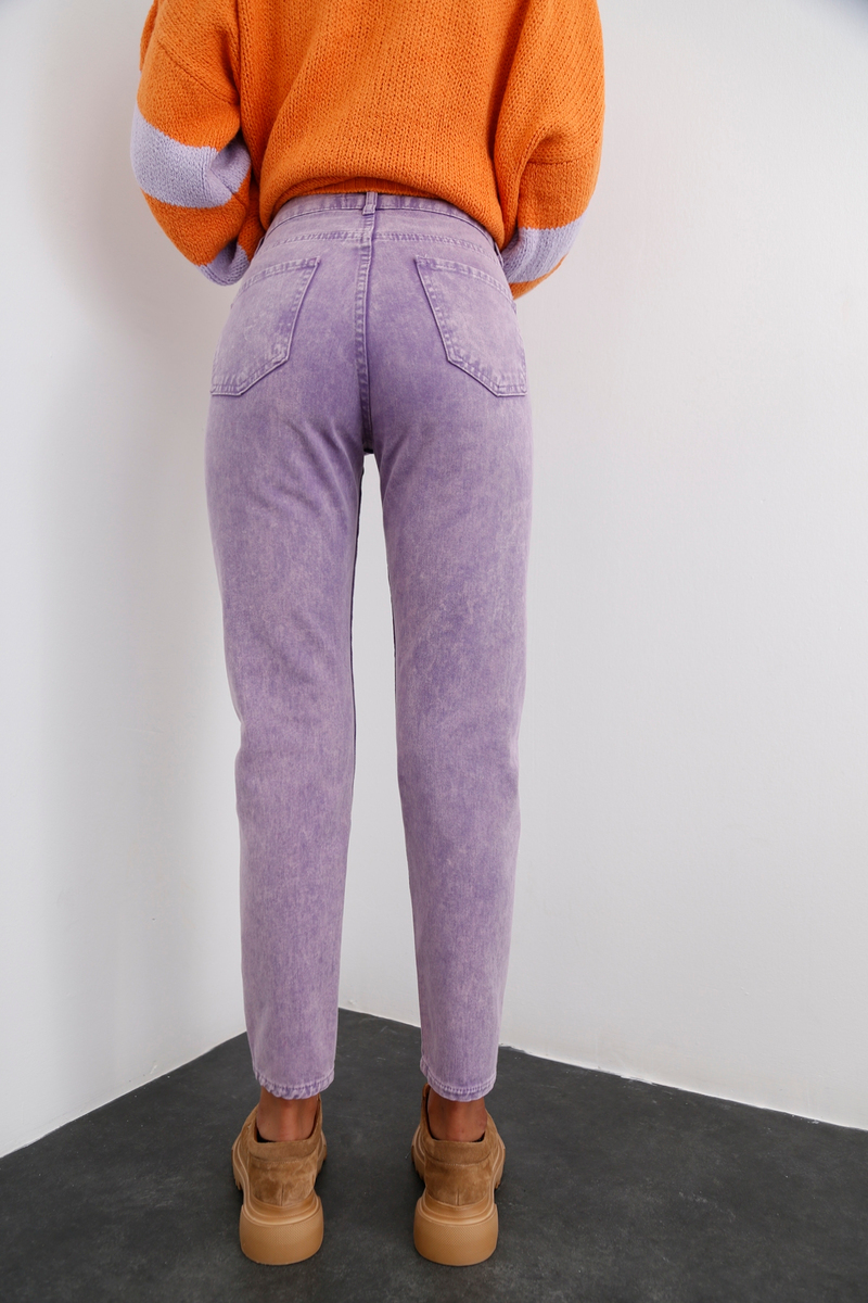 Mor Yüksek Bel Yıkamalı Mom Jean 50281