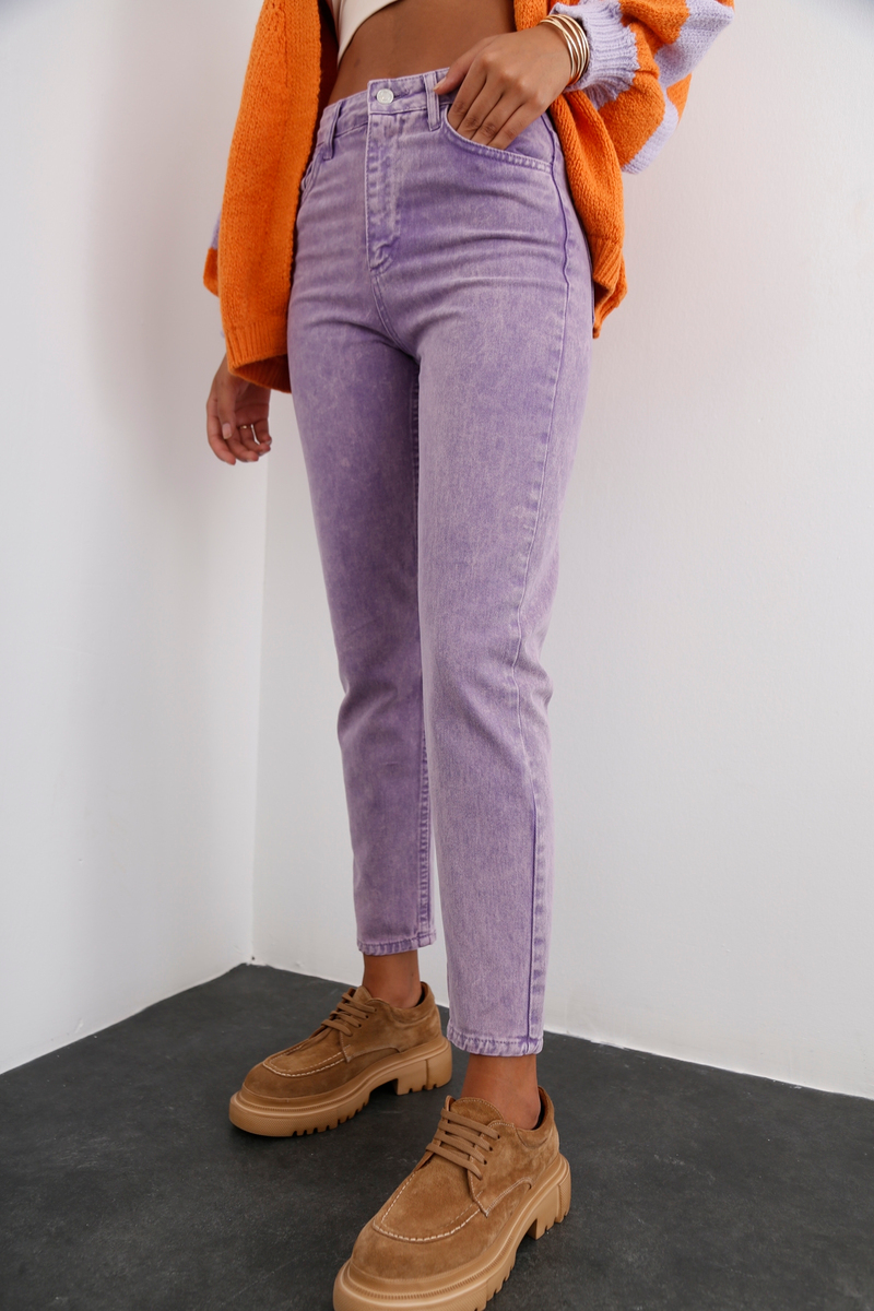 Mor Yüksek Bel Yıkamalı Mom Jean 50281