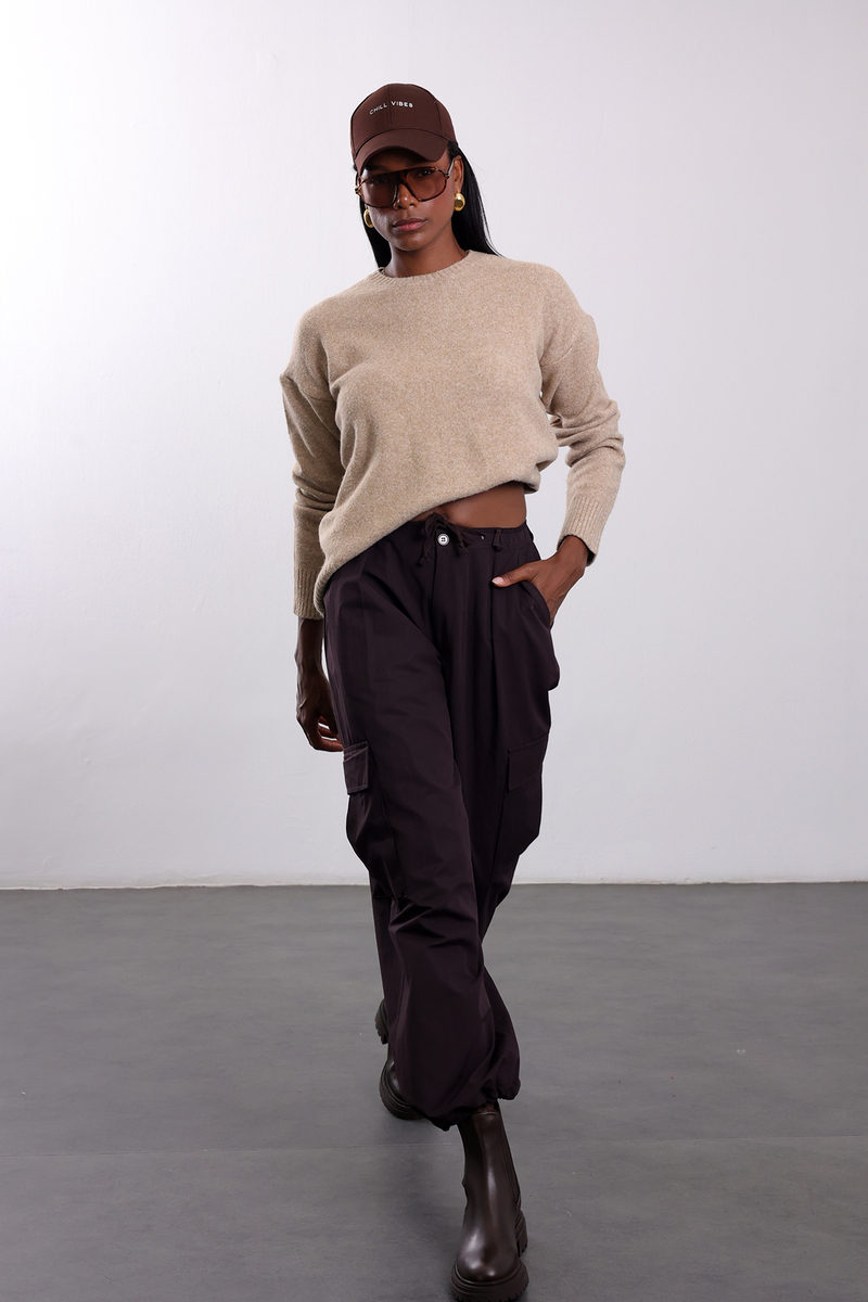 Mürdüm Beli Lastikli Kargo Pantolon 581163