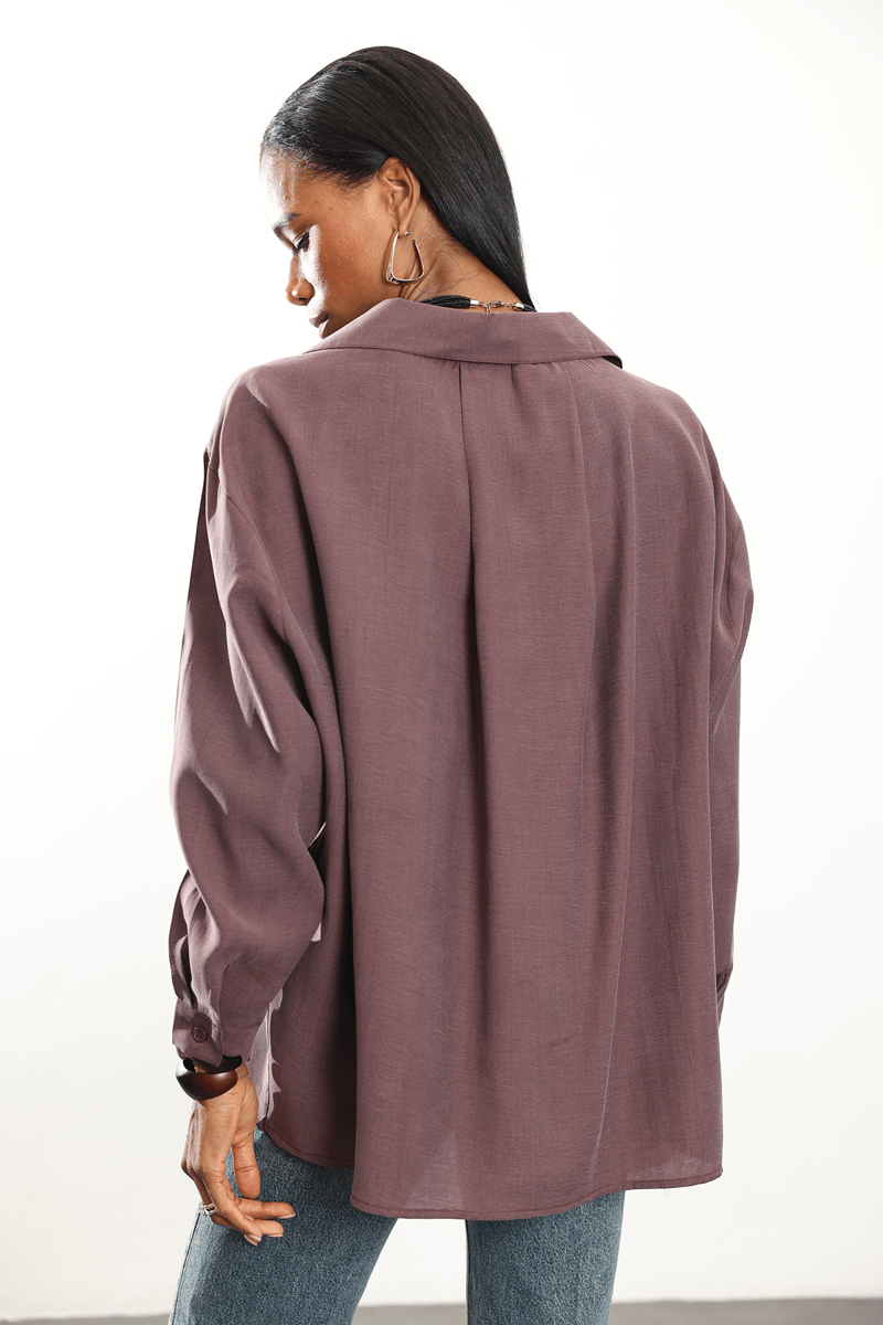 Mürdüm Cepli Oversize Gömlek 58454