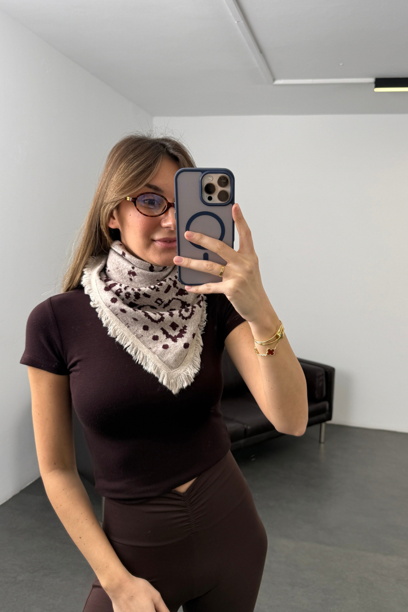 Mürdüm Desenli Küçük Boy Şal 261001