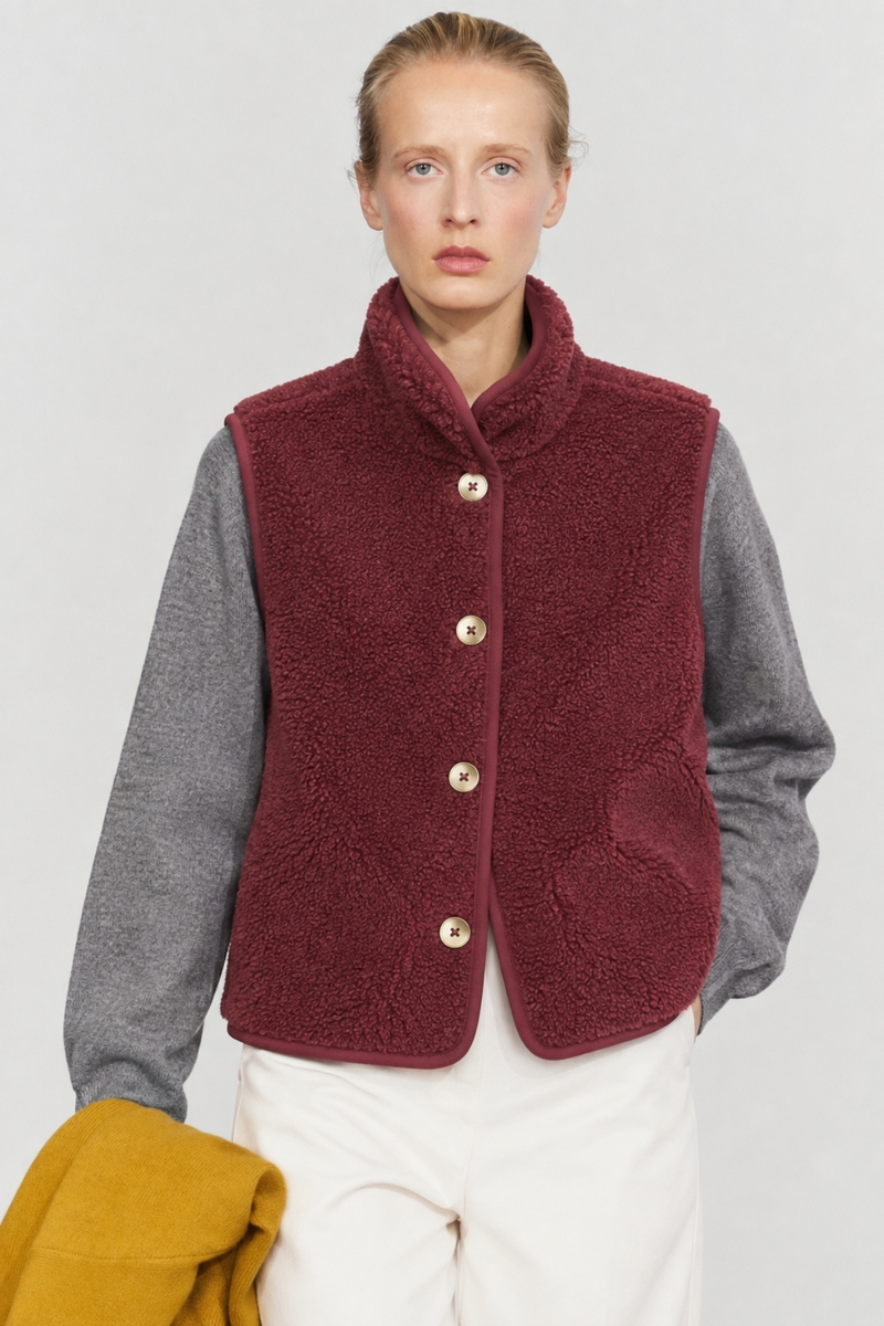 Mürdüm Dik Yaka Peluş Yelek 23241