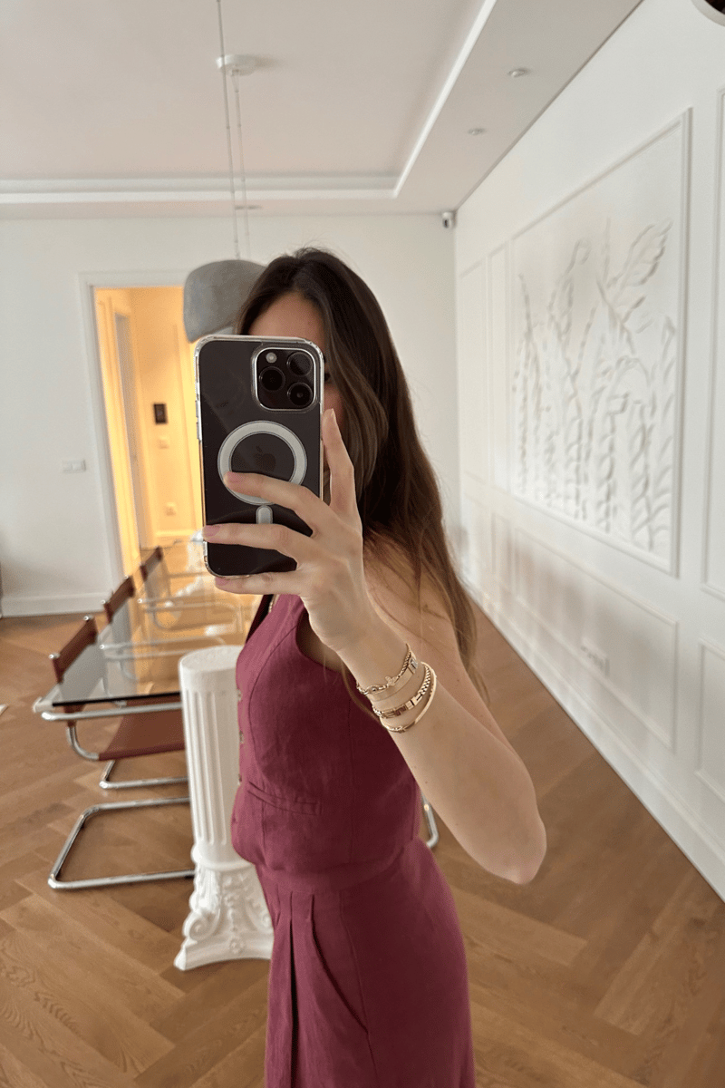 Mürdüm Düğmeli Keten Yelek 6011