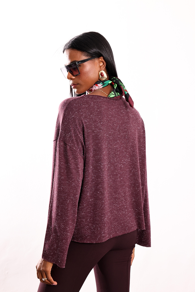 Mürdüm Kendinden Dokulu Oversize Bluz 27377