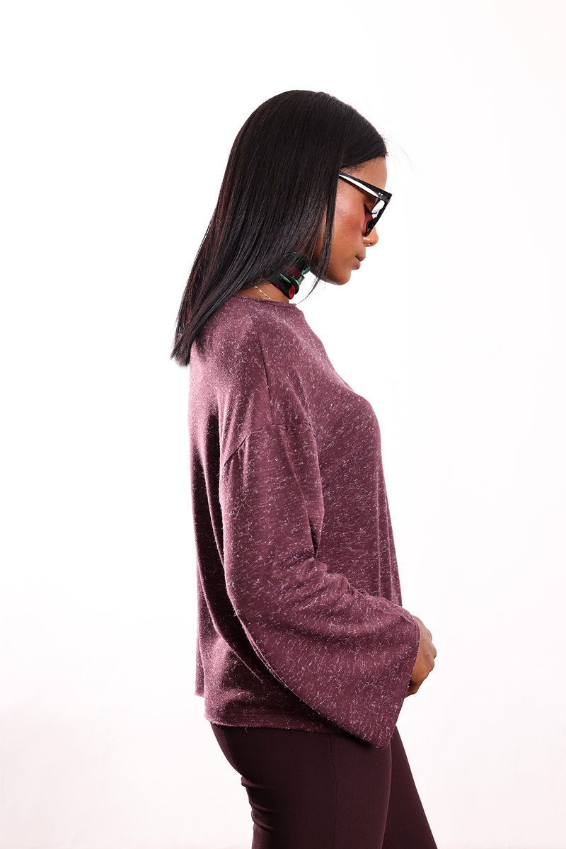 Mürdüm Kendinden Dokulu Oversize Bluz 27377