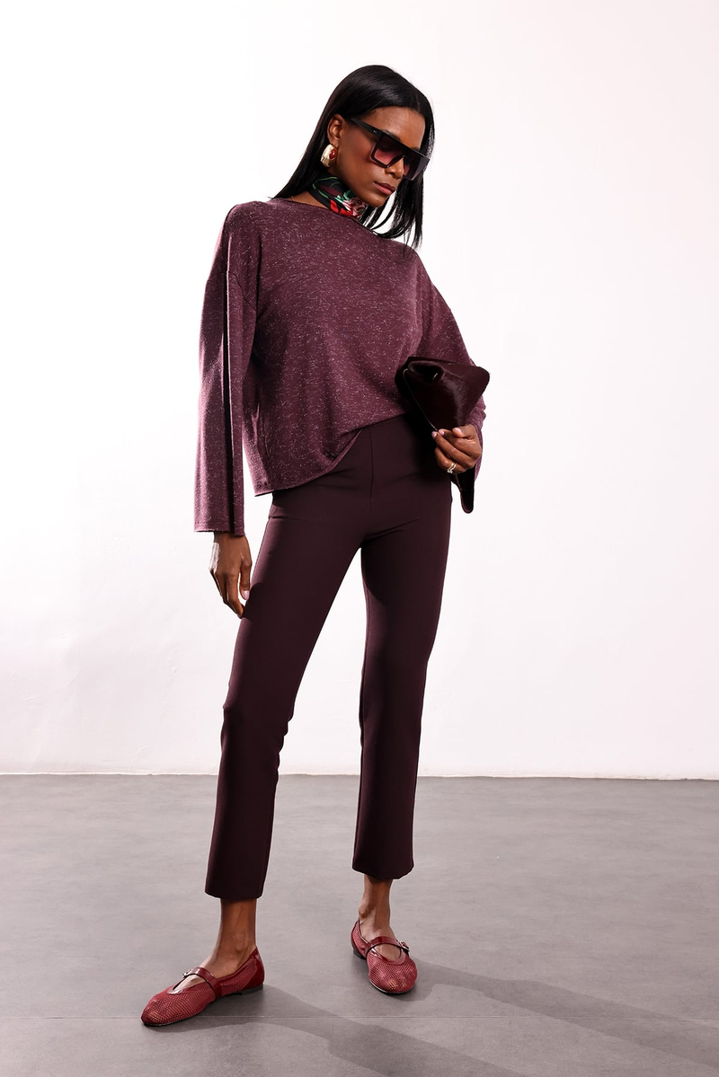 Mürdüm Kendinden Dokulu Oversize Bluz 27377