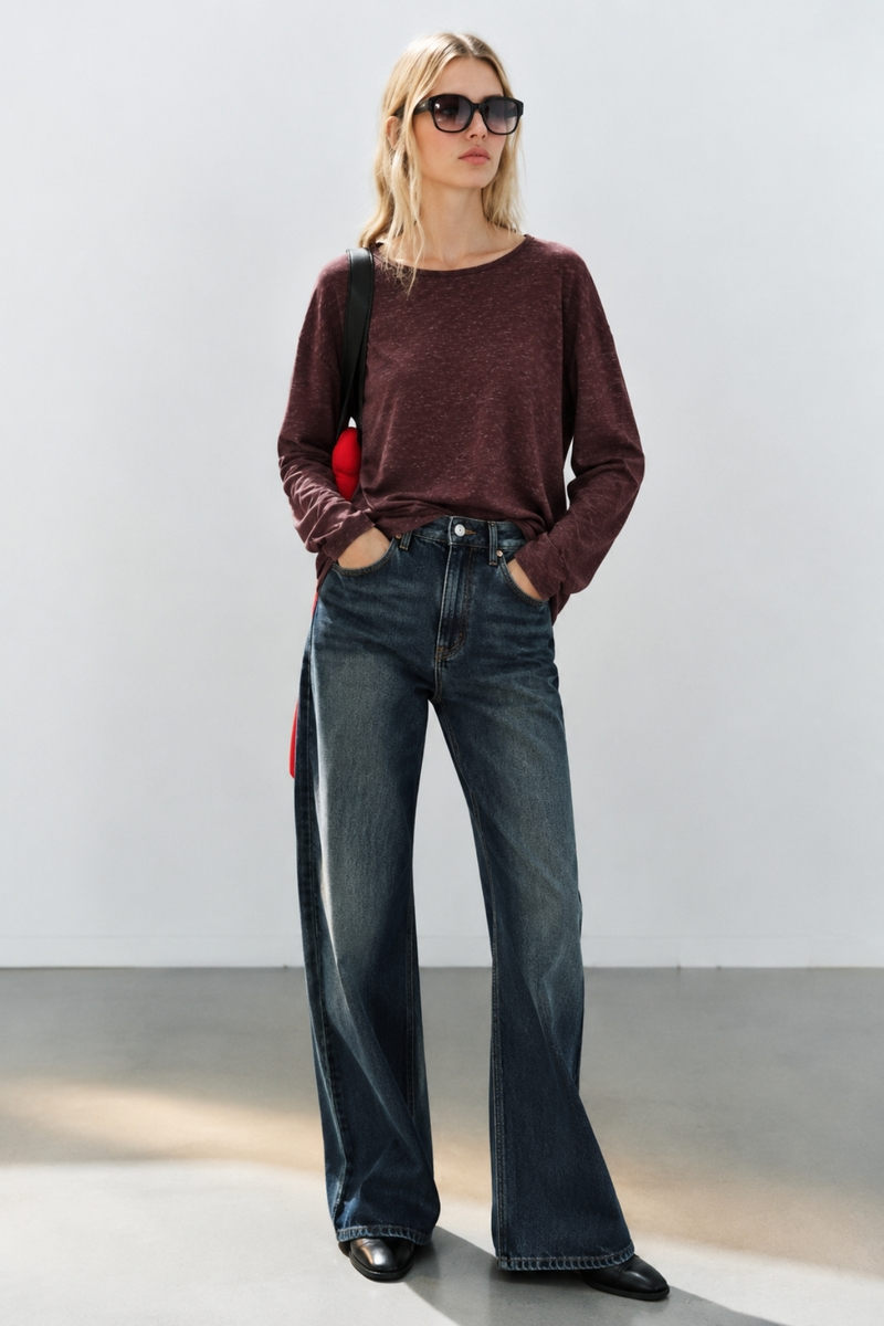 Mürdüm Kendinden Dokulu Oversize Bluz 27377