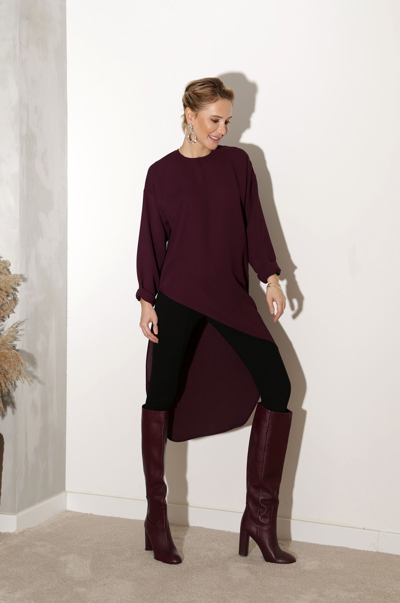 Mürdüm Krep Asimetrik Tunik-1004