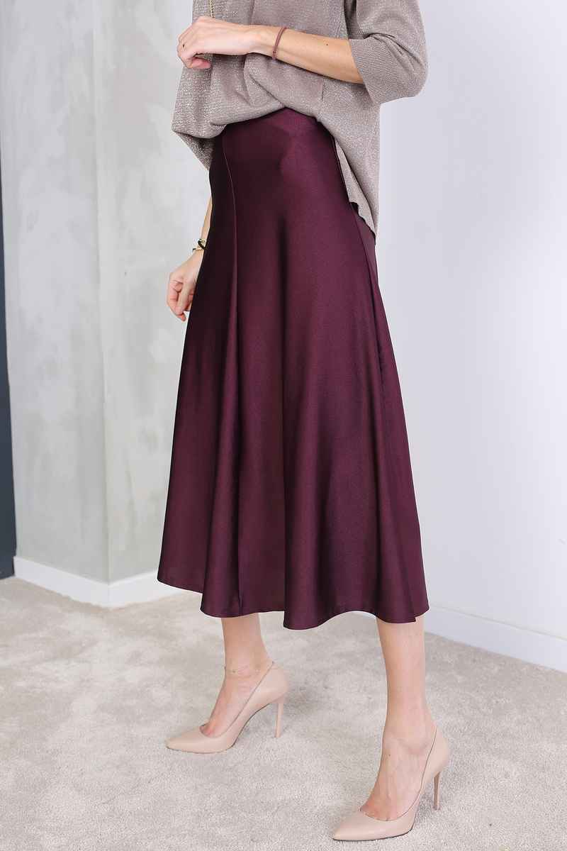 Mürdüm Parlak Maxi Etek 