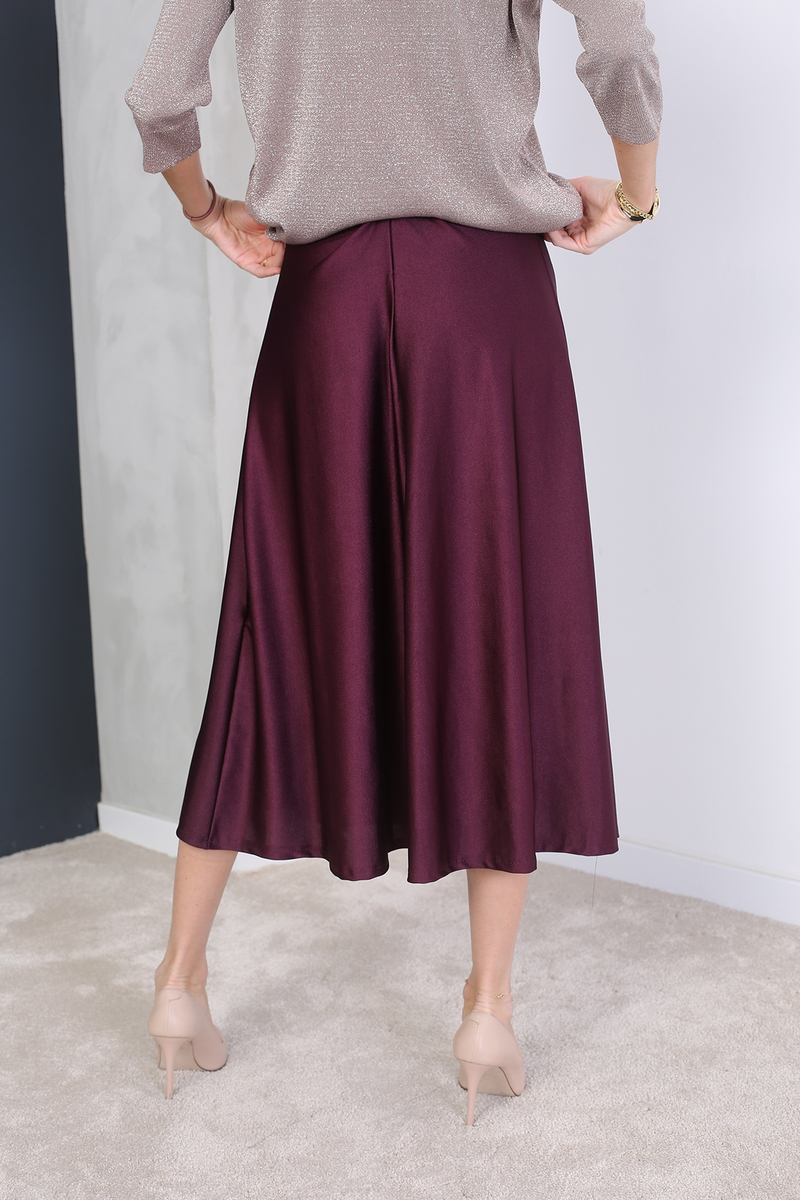 Mürdüm Parlak Maxi Etek 
