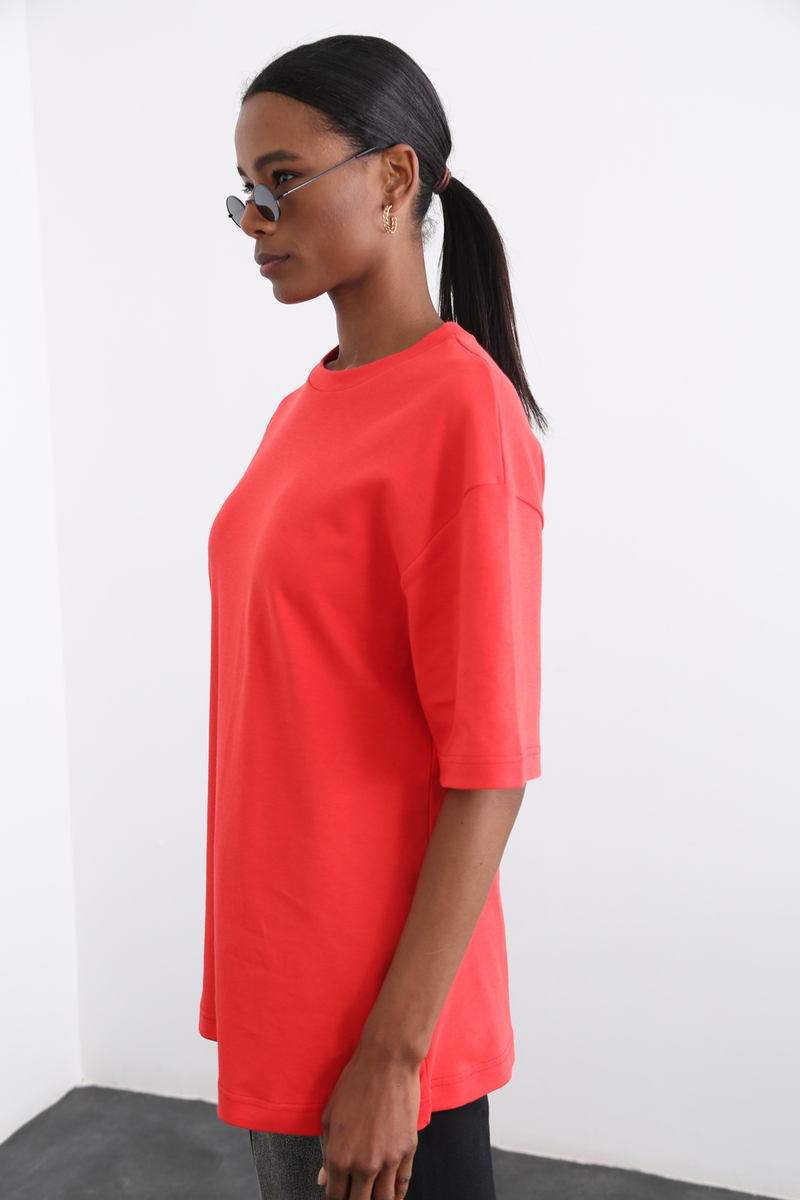 Nar Çiçeği Bisiklet Yaka Basic Tshirt 