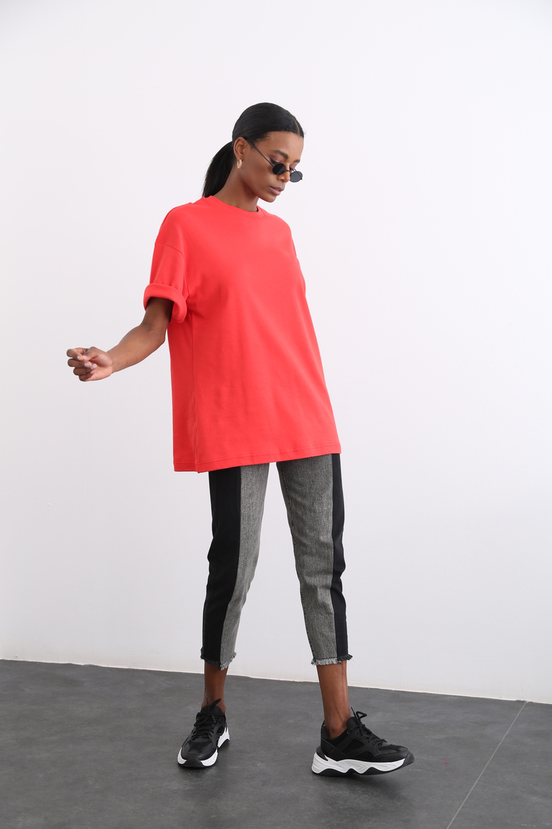 Nar Çiçeği Bisiklet Yaka Basic Tshirt 