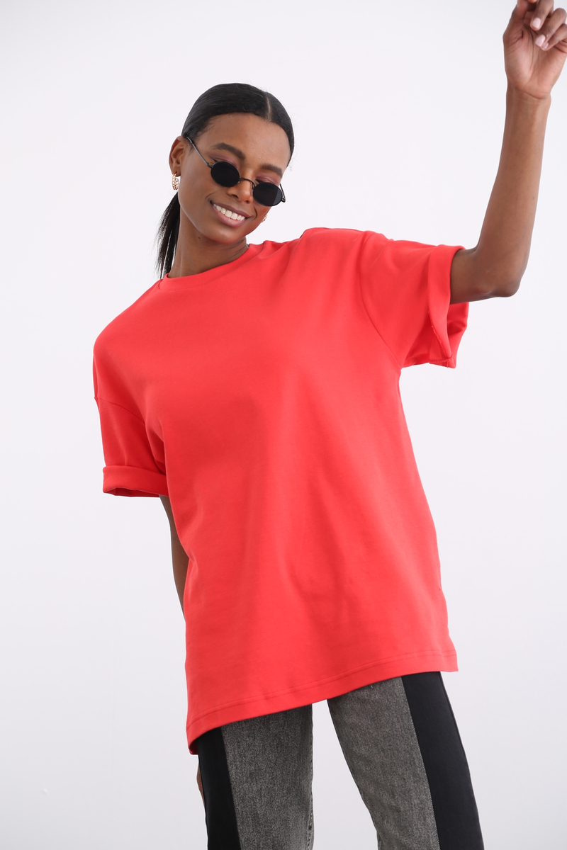 Nar Çiçeği Bisiklet Yaka Basic Tshirt 