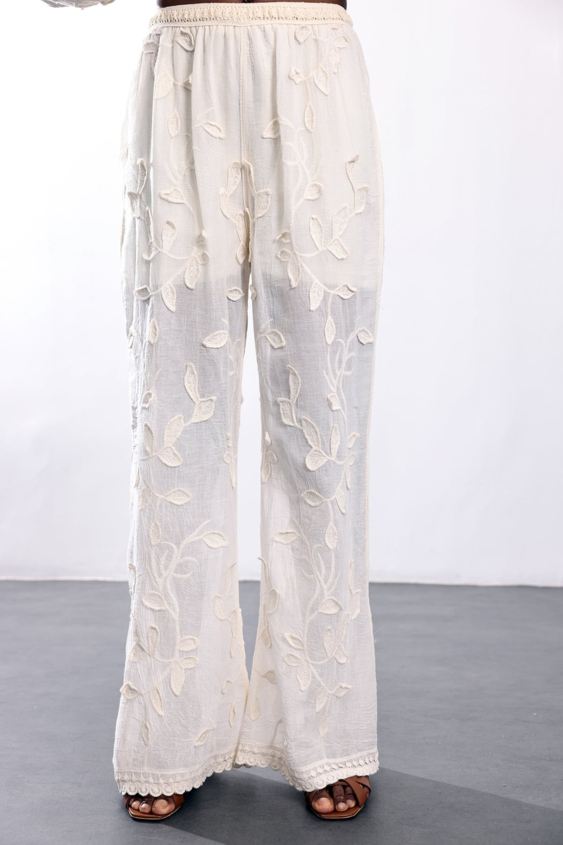 Naturel Güpür Desenli Pantolon 39827