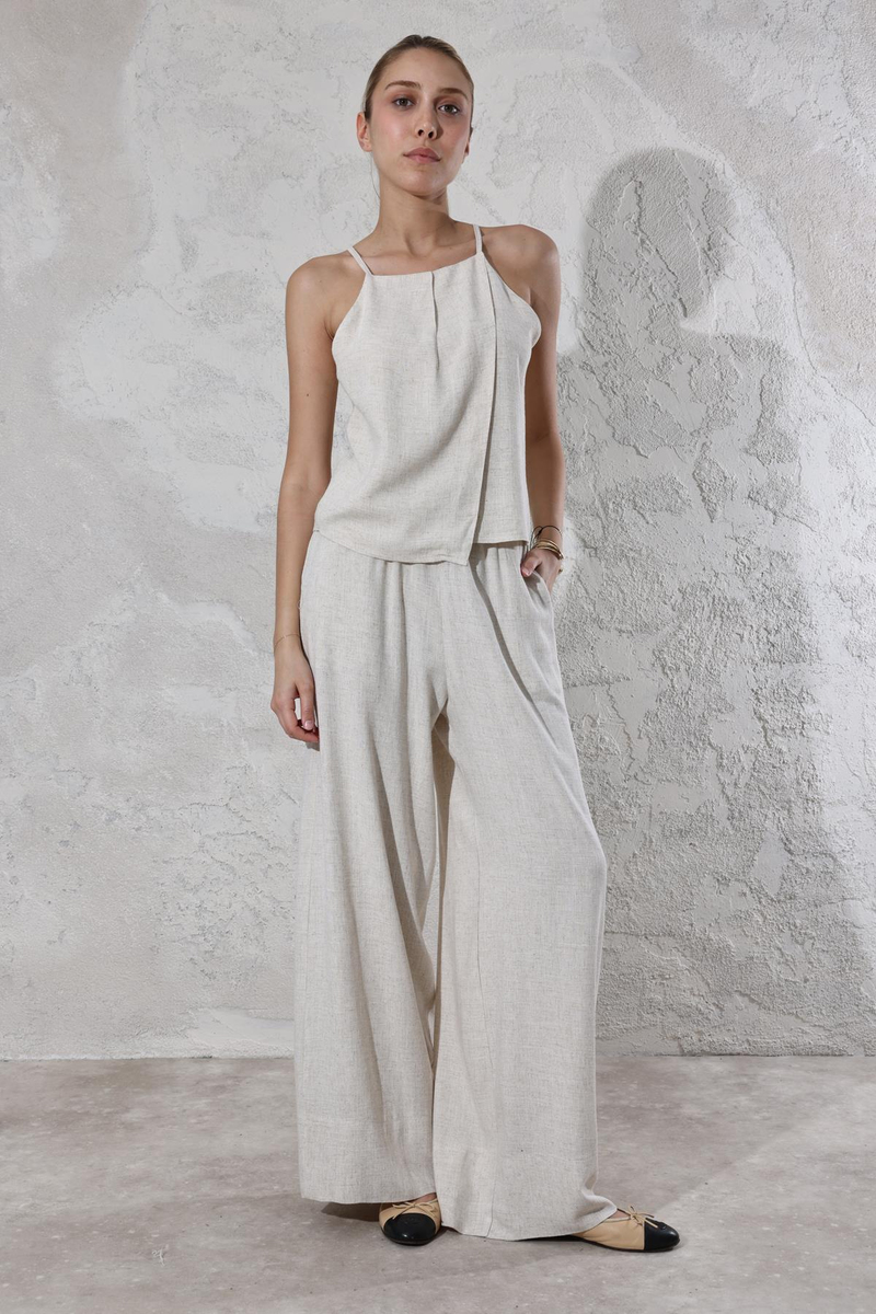 Naturel İnce Askılı Bluz Pantolon Takım 7151