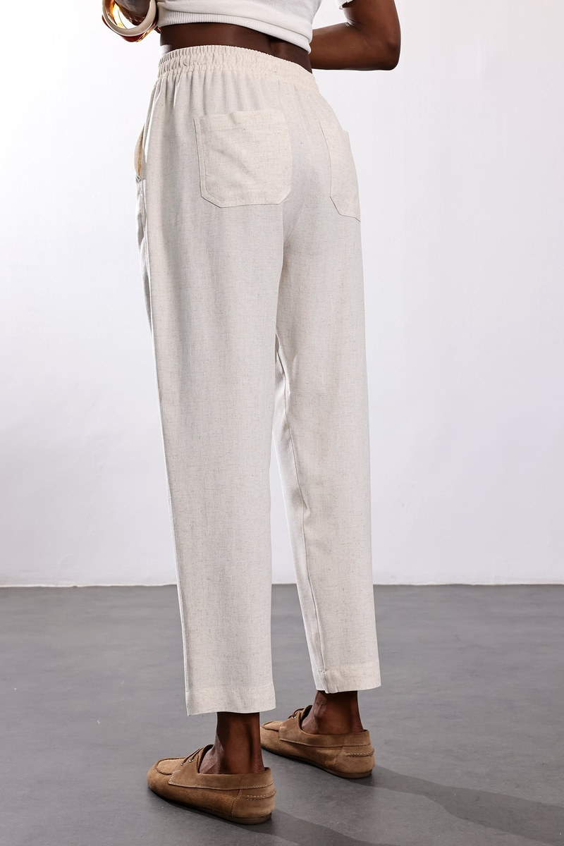 Naturel Keten Karışımlı Pantolon 16919
