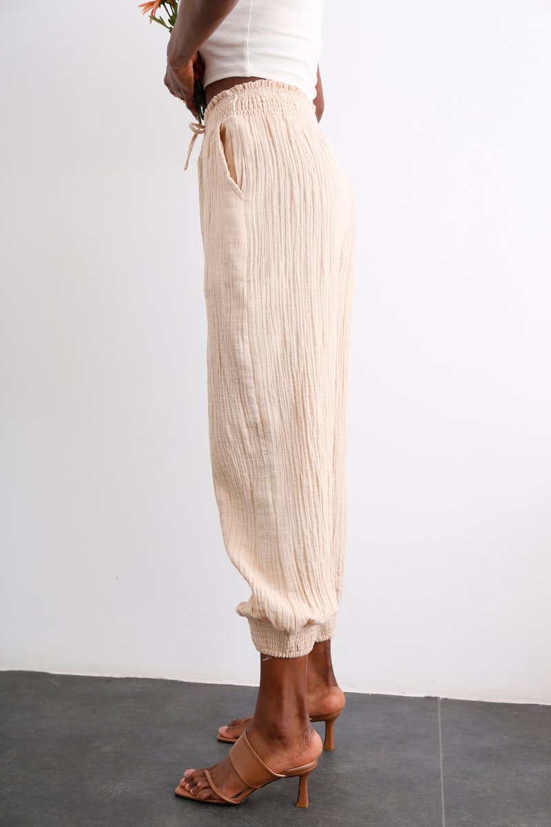 Nude Beli Lastikli Şalvar Pantolon 3716