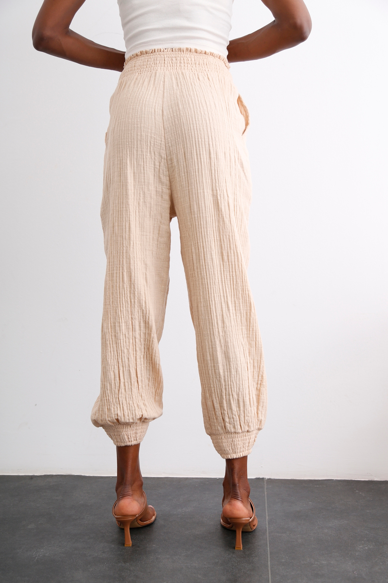 Nude Beli Lastikli Şalvar Pantolon 3716