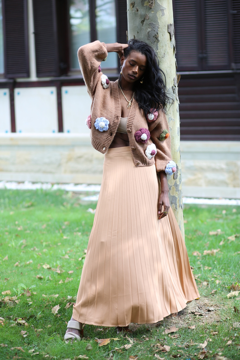 Nude Piliseli Maxi Etek 
