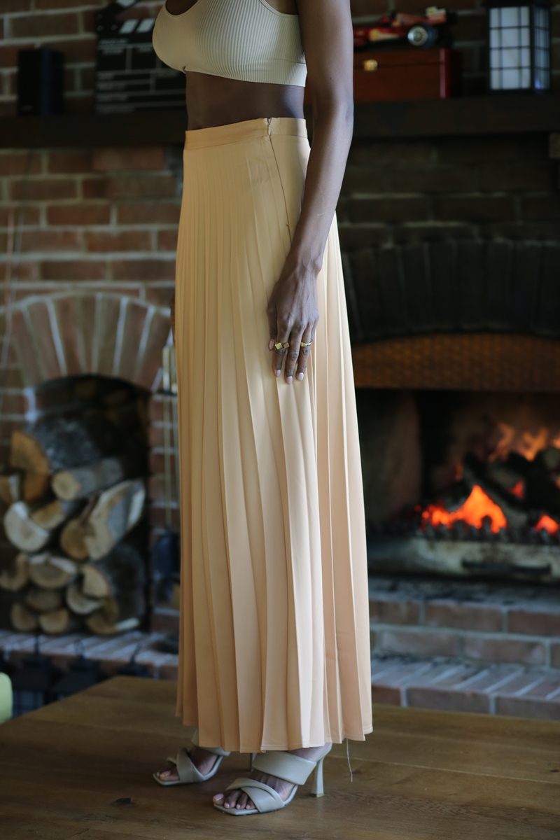 Nude Piliseli Maxi Etek 