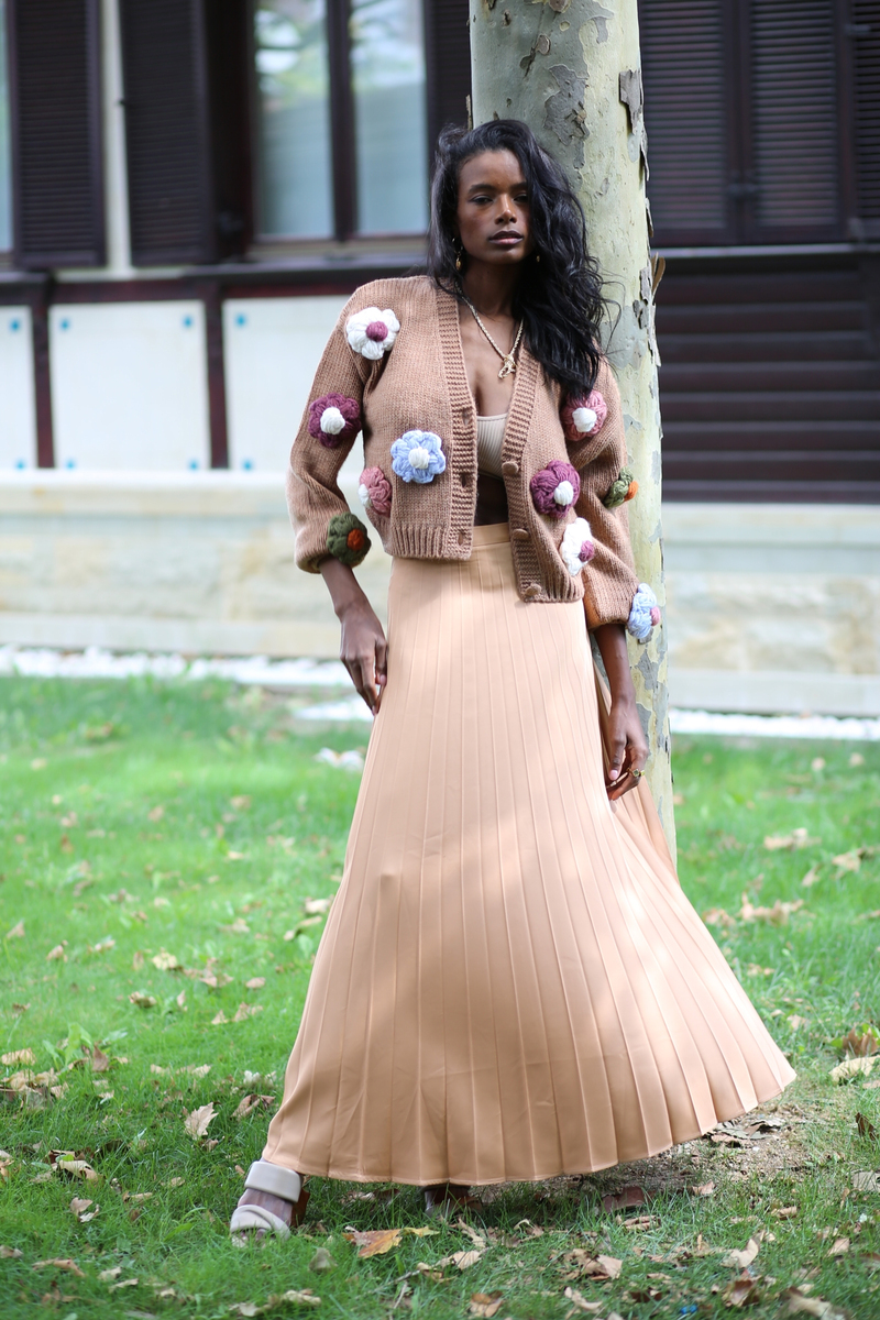 Nude Piliseli Maxi Etek 