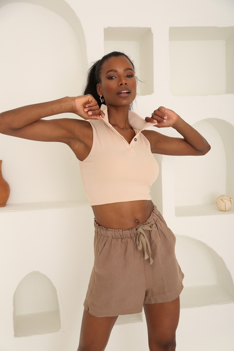 Nude Polo Yaka Kolsuz Bluz 3697