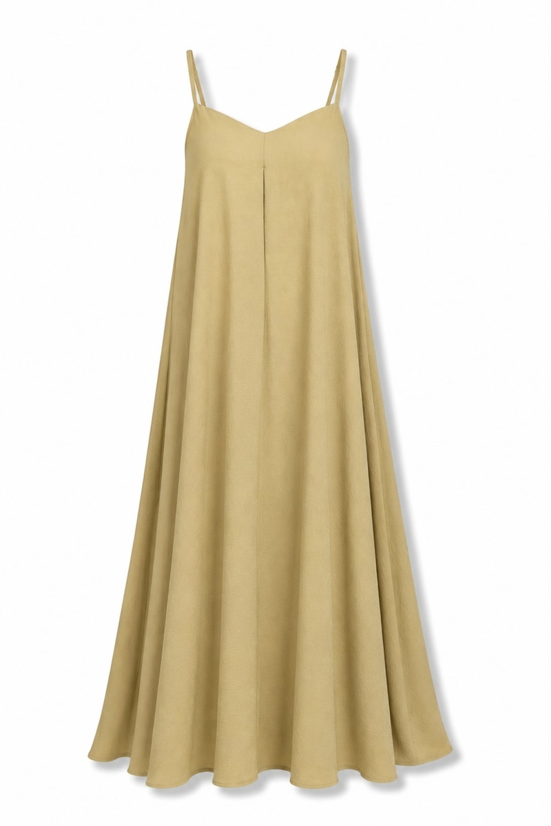 Olive Askılı Dökümlü Elbise 2975