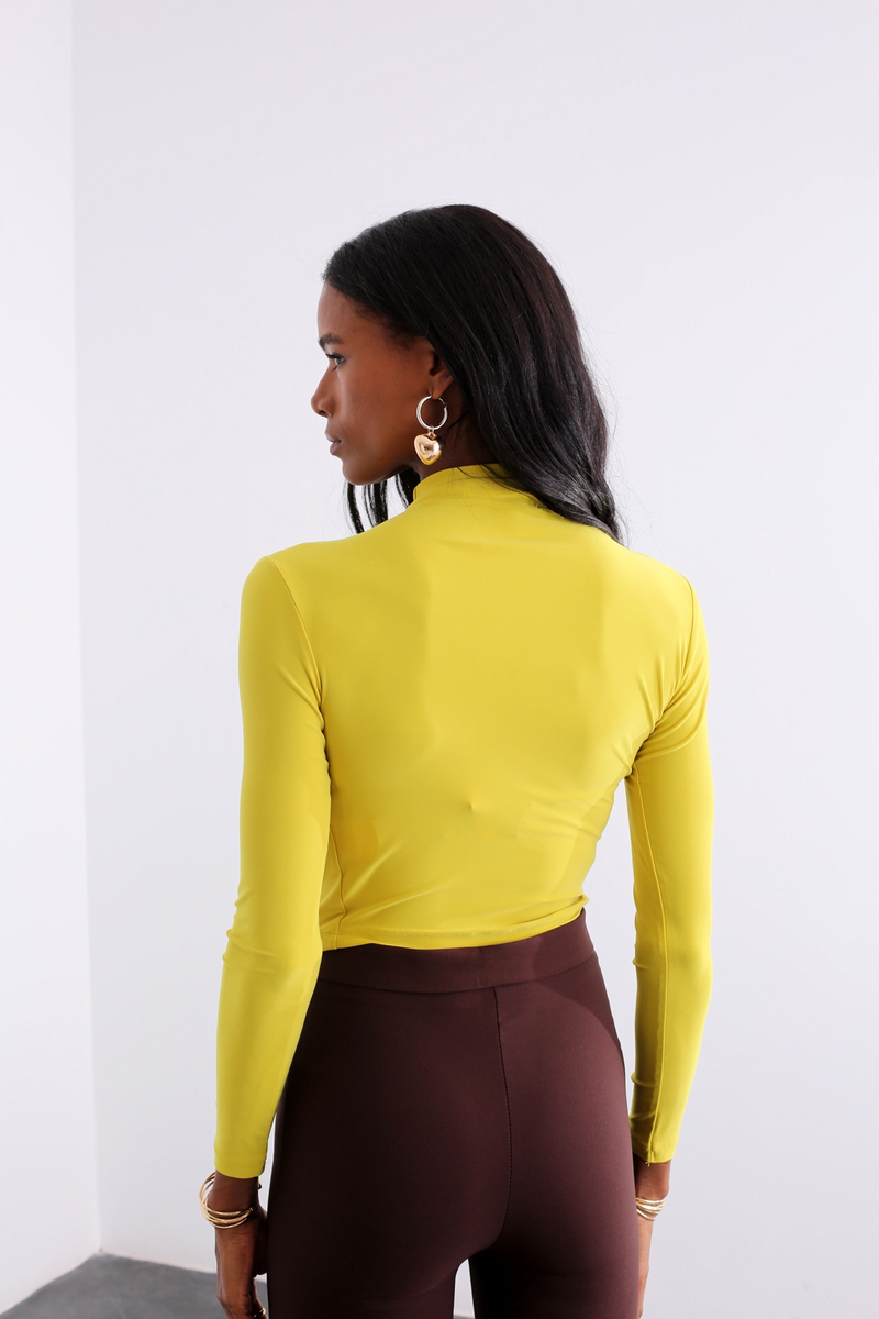 Olive Dik Yaka Drapeli Bluz 1005