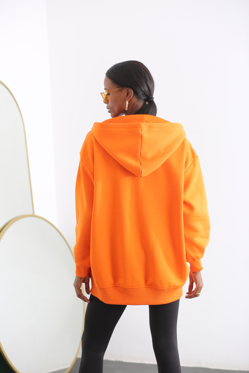 Orange Oversize Fermuarlı Sweatshirt 0167