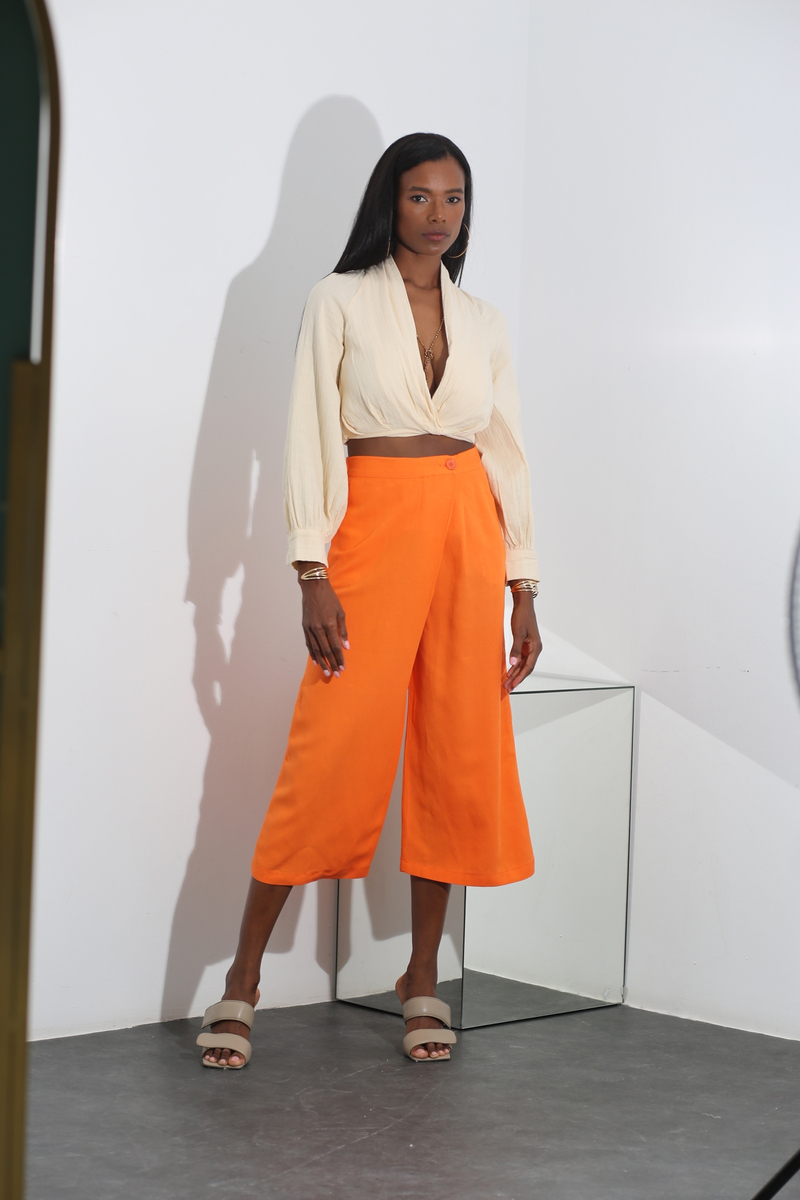 Oranj Asimetrik Keten Pantolon 4340