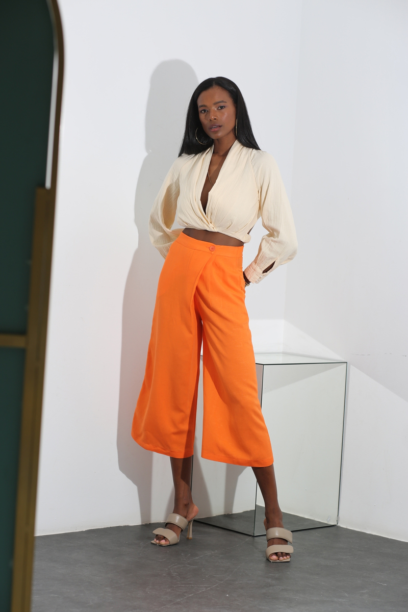 Oranj Asimetrik Keten Pantolon 4340