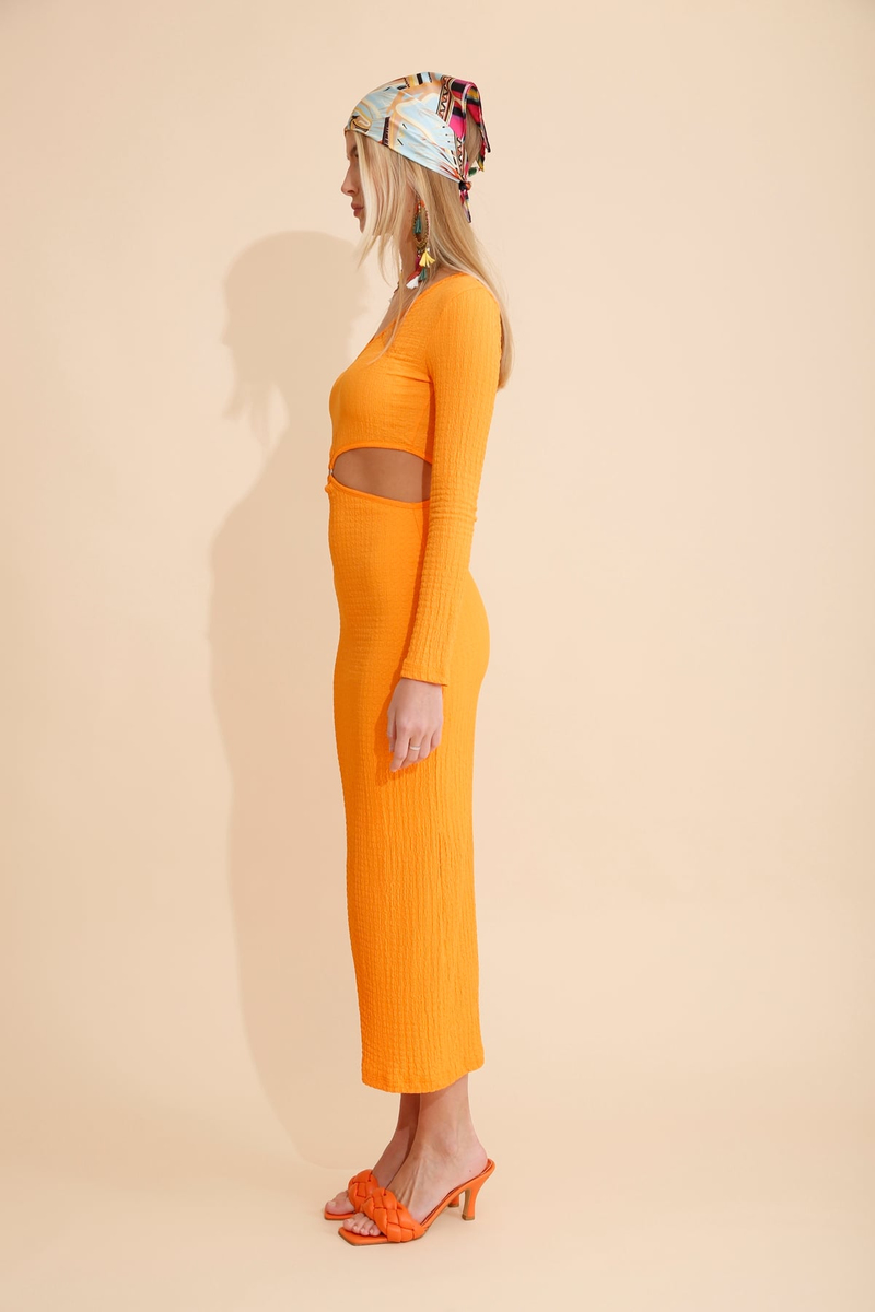 Oranj Bel Dekolteli Maxi Elbise 28598