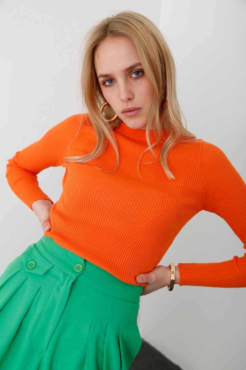 Oranj Bisiklet Yaka Fitilli Triko 3412