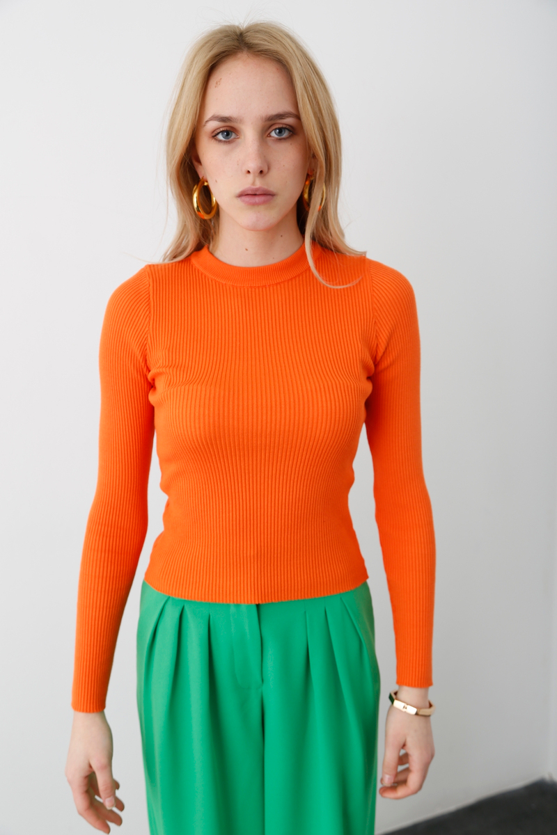 Oranj Bisiklet Yaka Fitilli Triko 3412