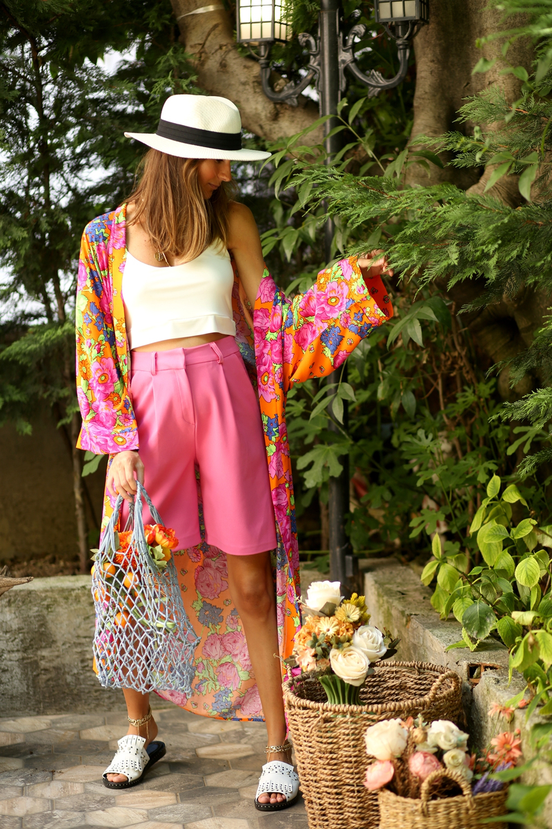 Oranj Kendinden Desenli Kimono 