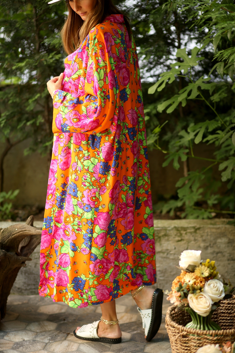 Oranj Kendinden Desenli Kimono 
