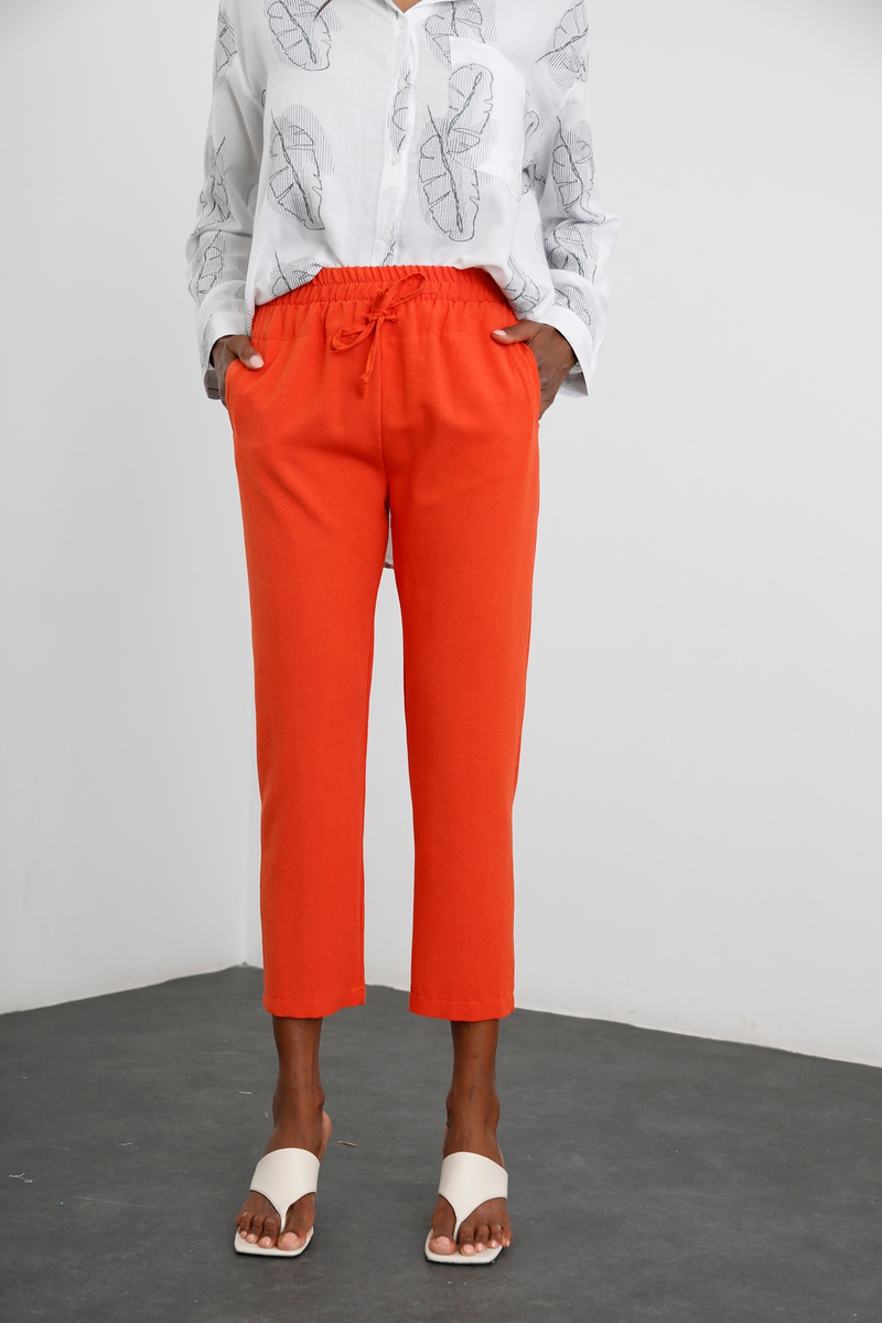 Oranj Keten Dokulu Pantolon 58074