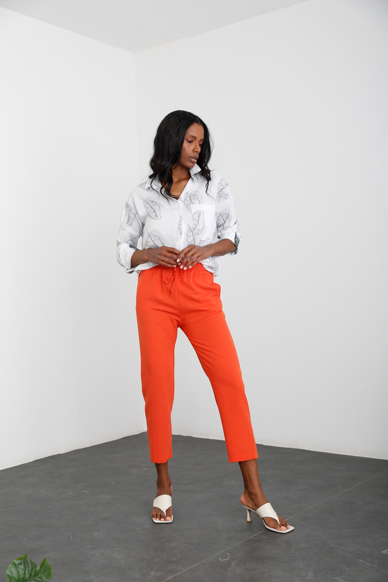 Oranj Keten Dokulu Pantolon 58074