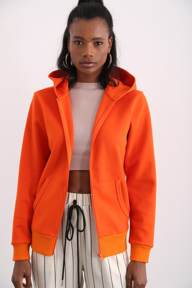 Oranj Organik Unisex Fermuarlı Sweatshirt 