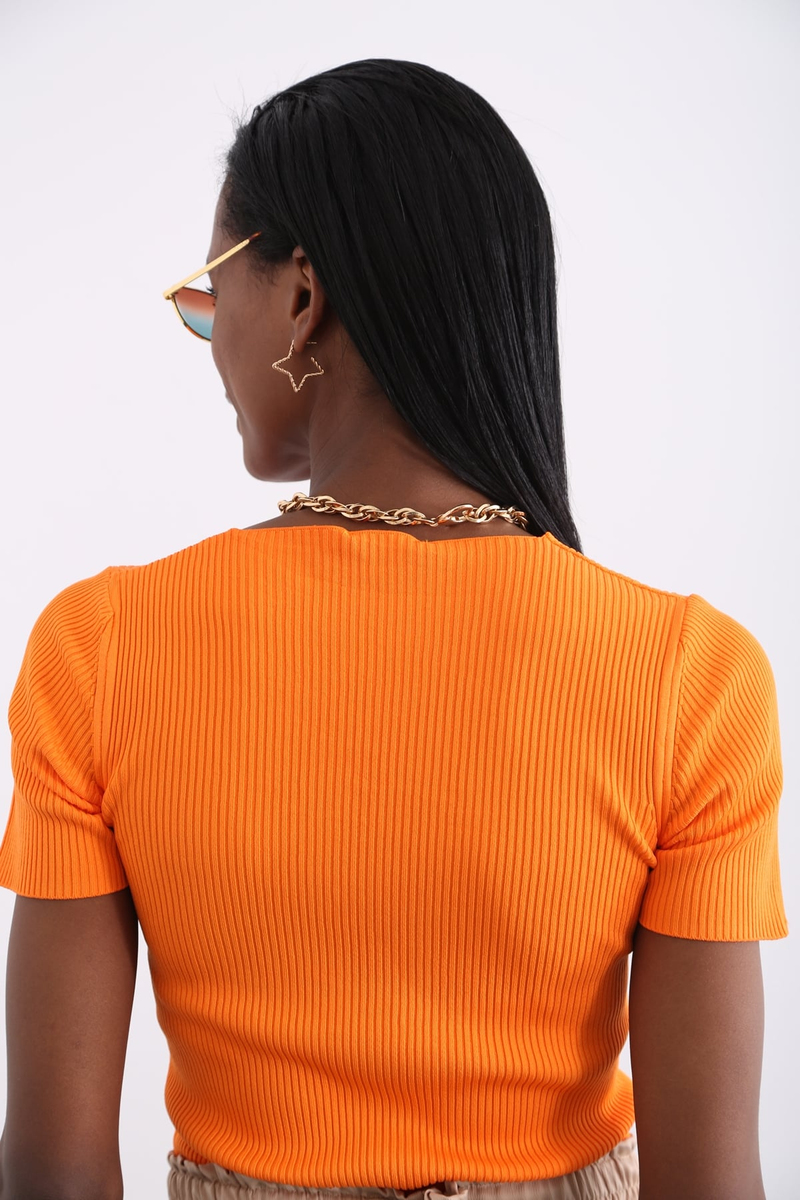 Oranj V Yaka Fitilli Tshirt 21400