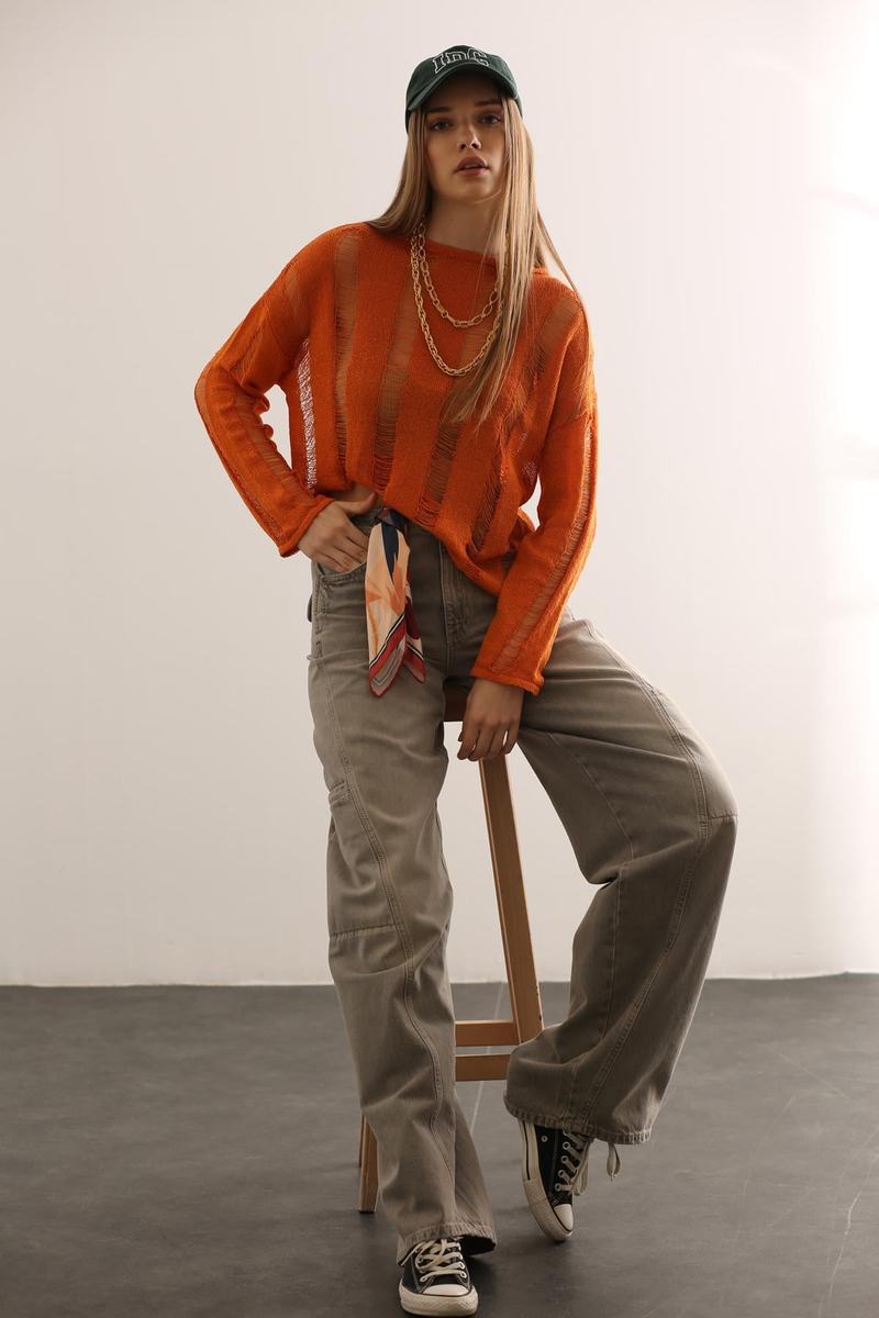 Oranj Yırtıklı Triko 003