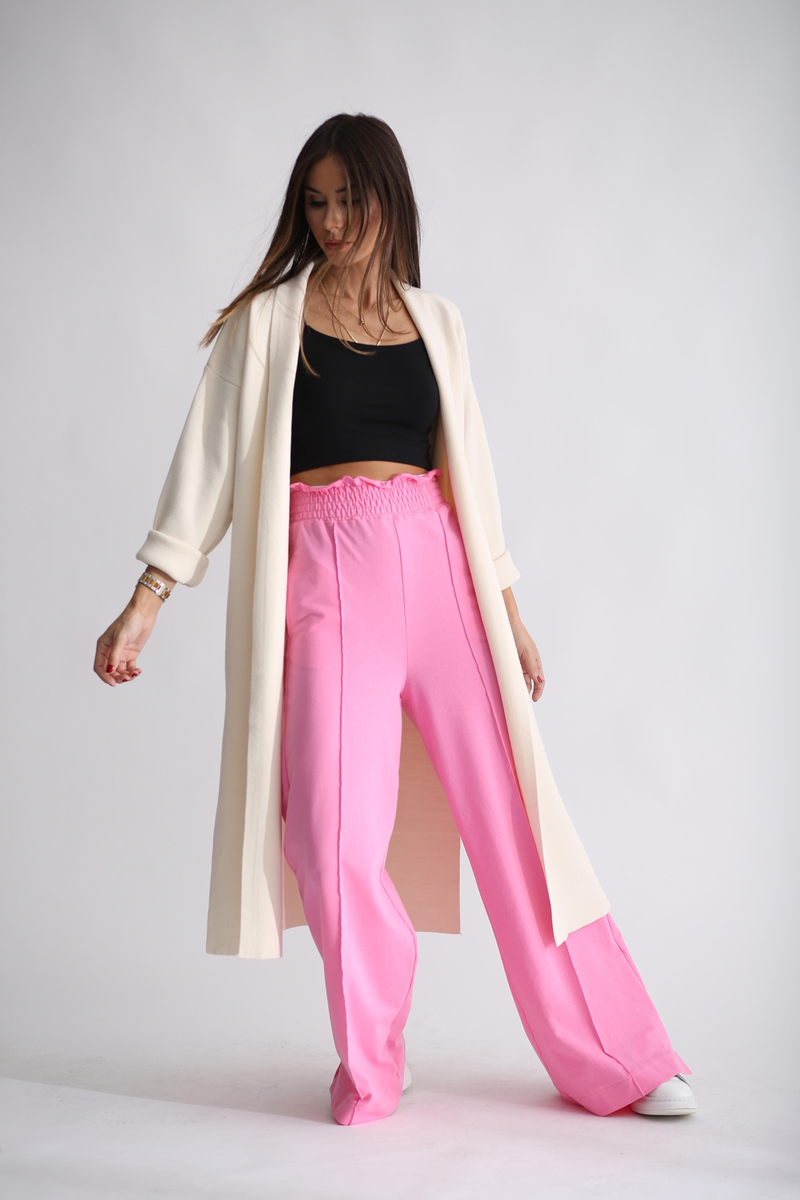 Pembe Beli Kalın Lastikli Eşofman Pantolon 1285