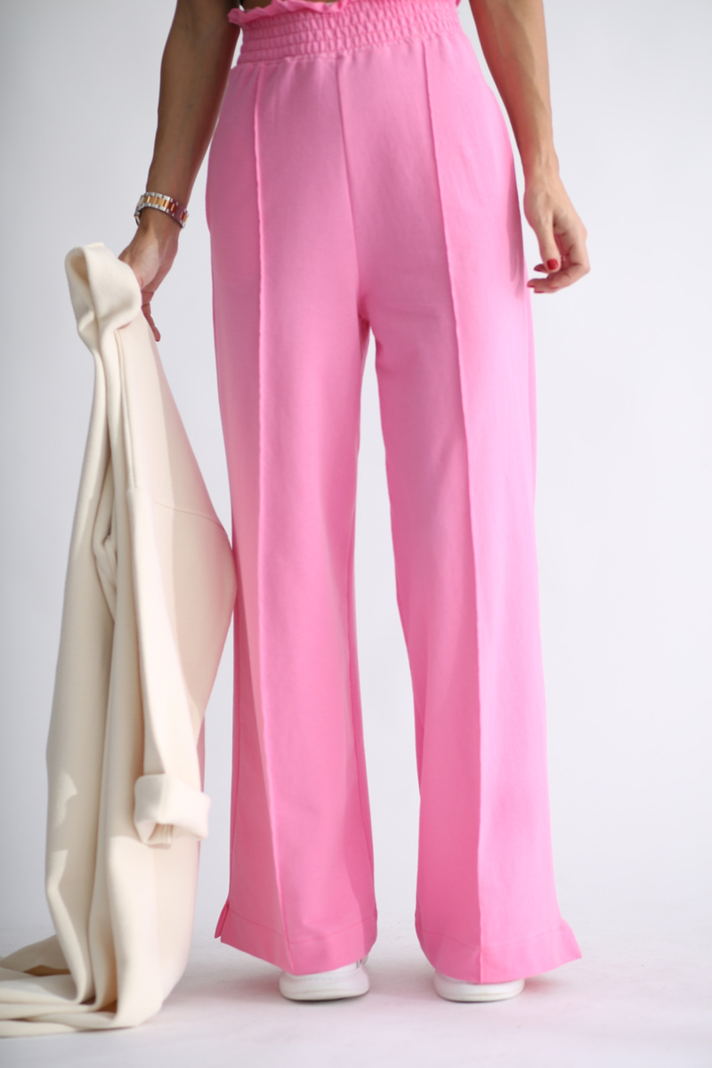 Pembe Beli Kalın Lastikli Eşofman Pantolon 1285