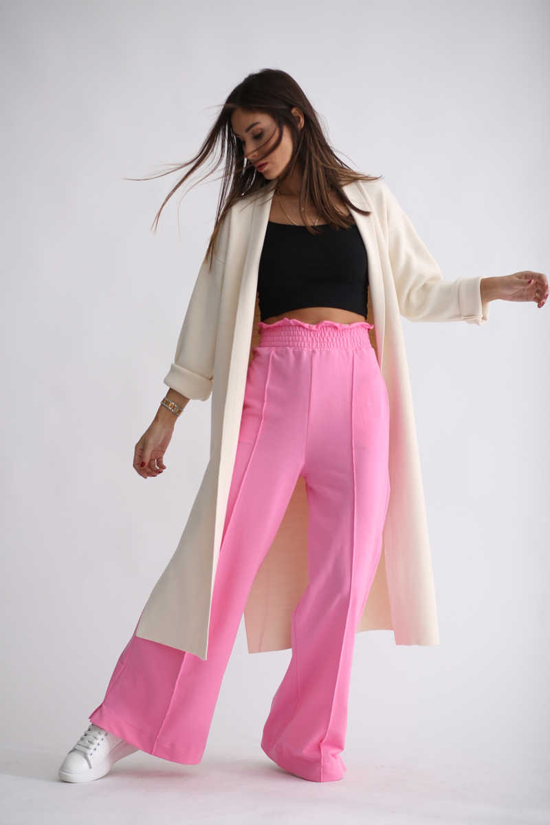 Pembe Beli Kalın Lastikli Eşofman Pantolon 1285