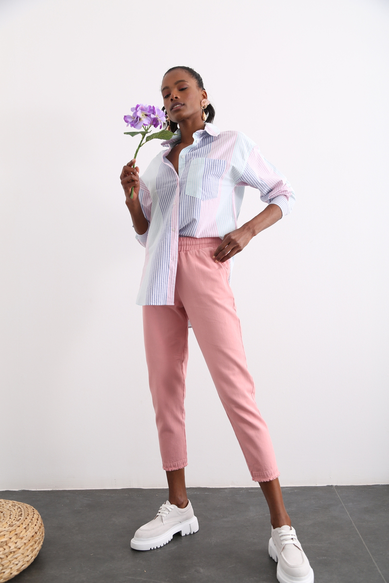 Pembe Beli Lastikli Gabardin Pantolon 