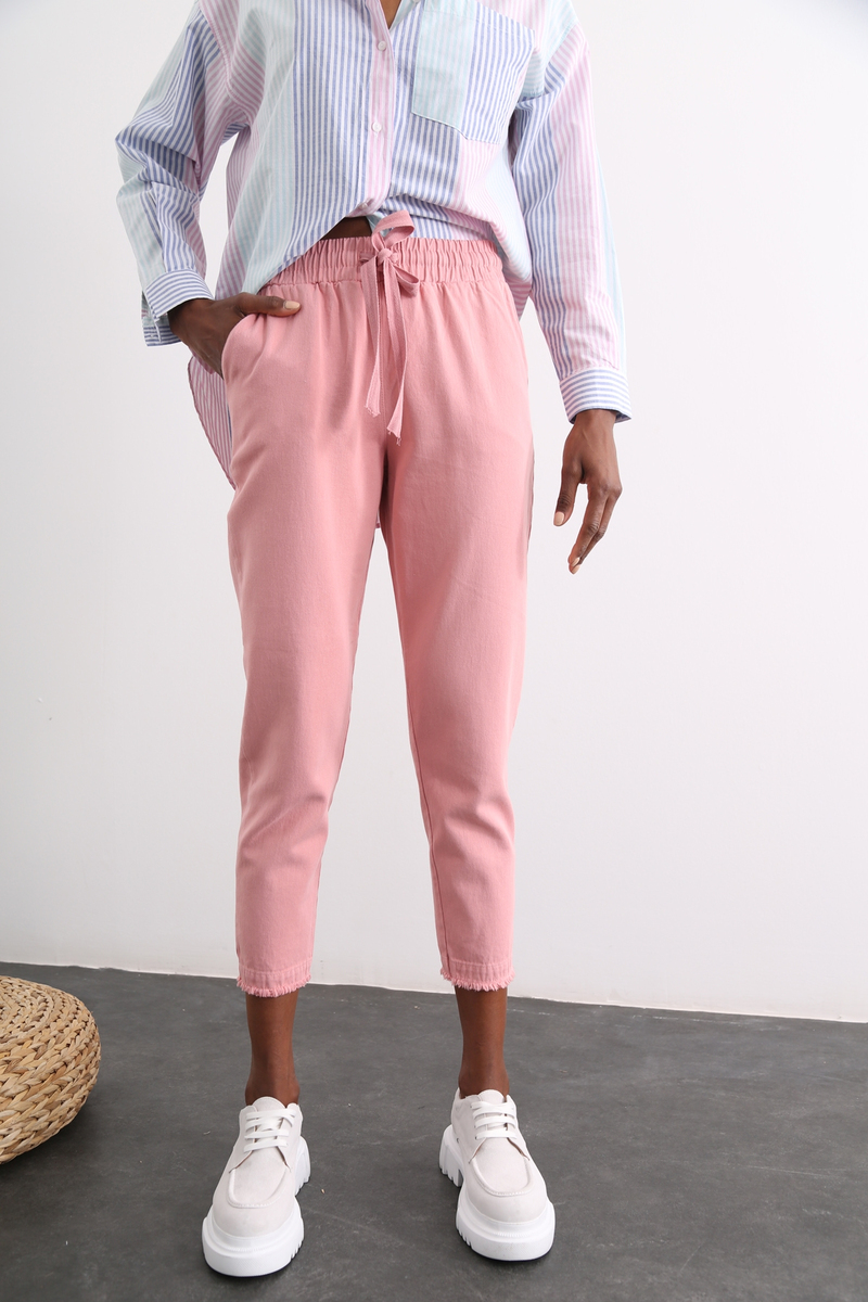 Pembe Beli Lastikli Gabardin Pantolon 