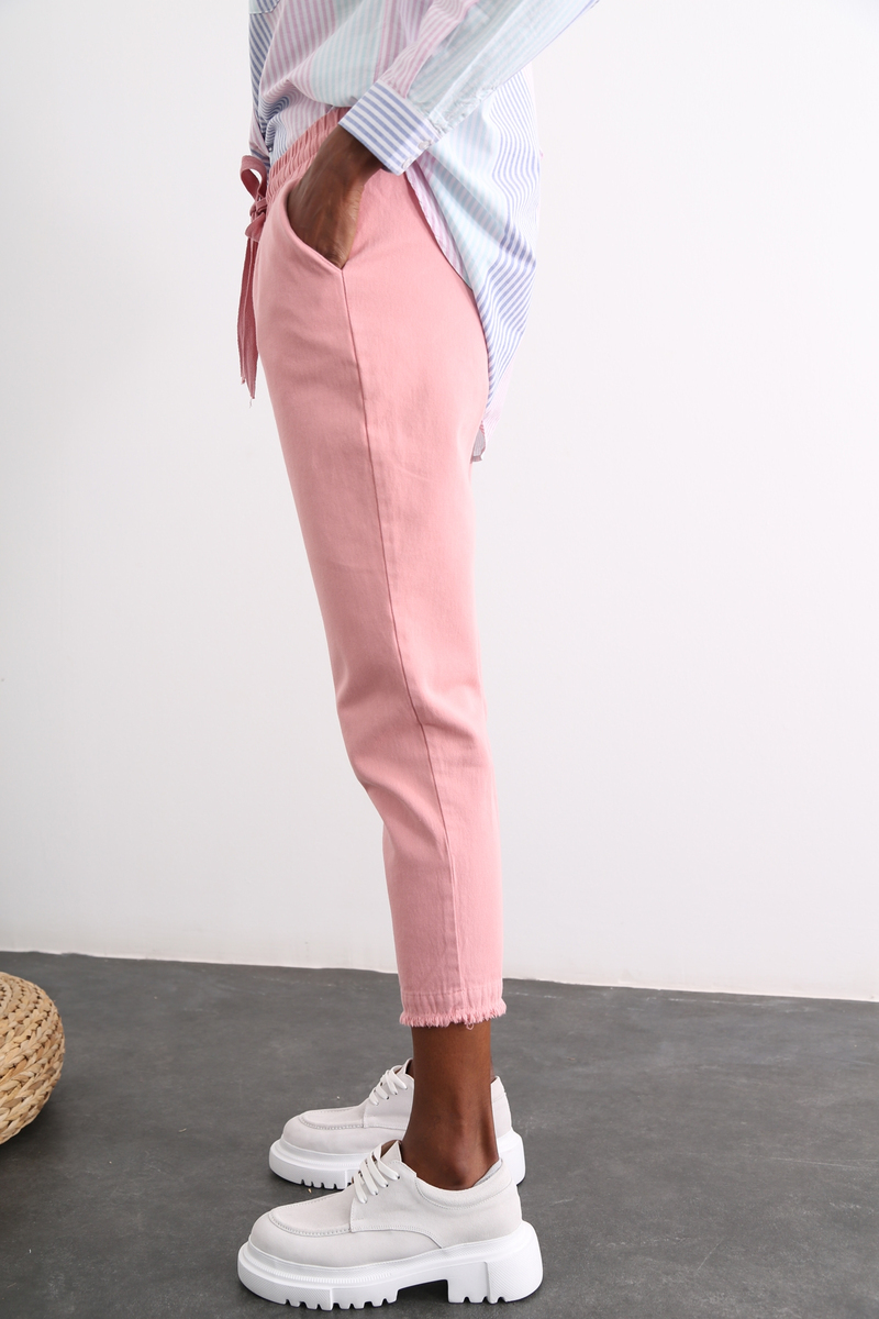 Pembe Beli Lastikli Gabardin Pantolon 