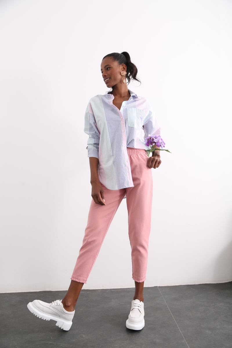 Pembe Beli Lastikli Gabardin Pantolon 
